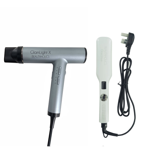 glamlight x salon professional hair dryer and GamShine wide straighteners